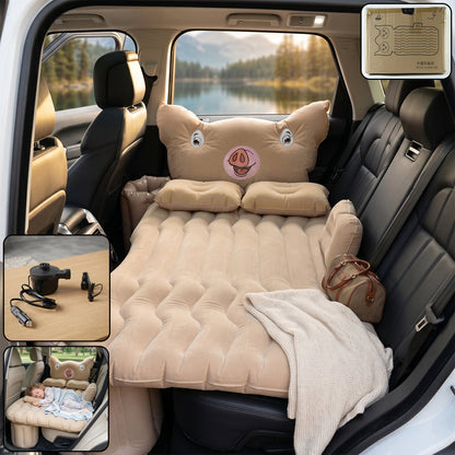 Main view of pig design inflatable car air mattress bed set