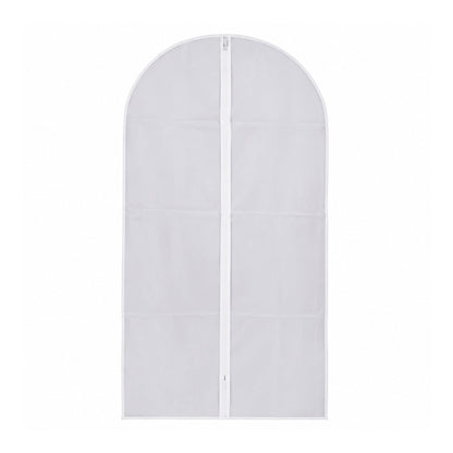 Front view of the suit cover on white background, demonstrating space-saving design.
