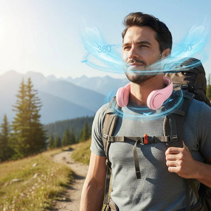 Portable wearable neck fan included in travel accessory combo