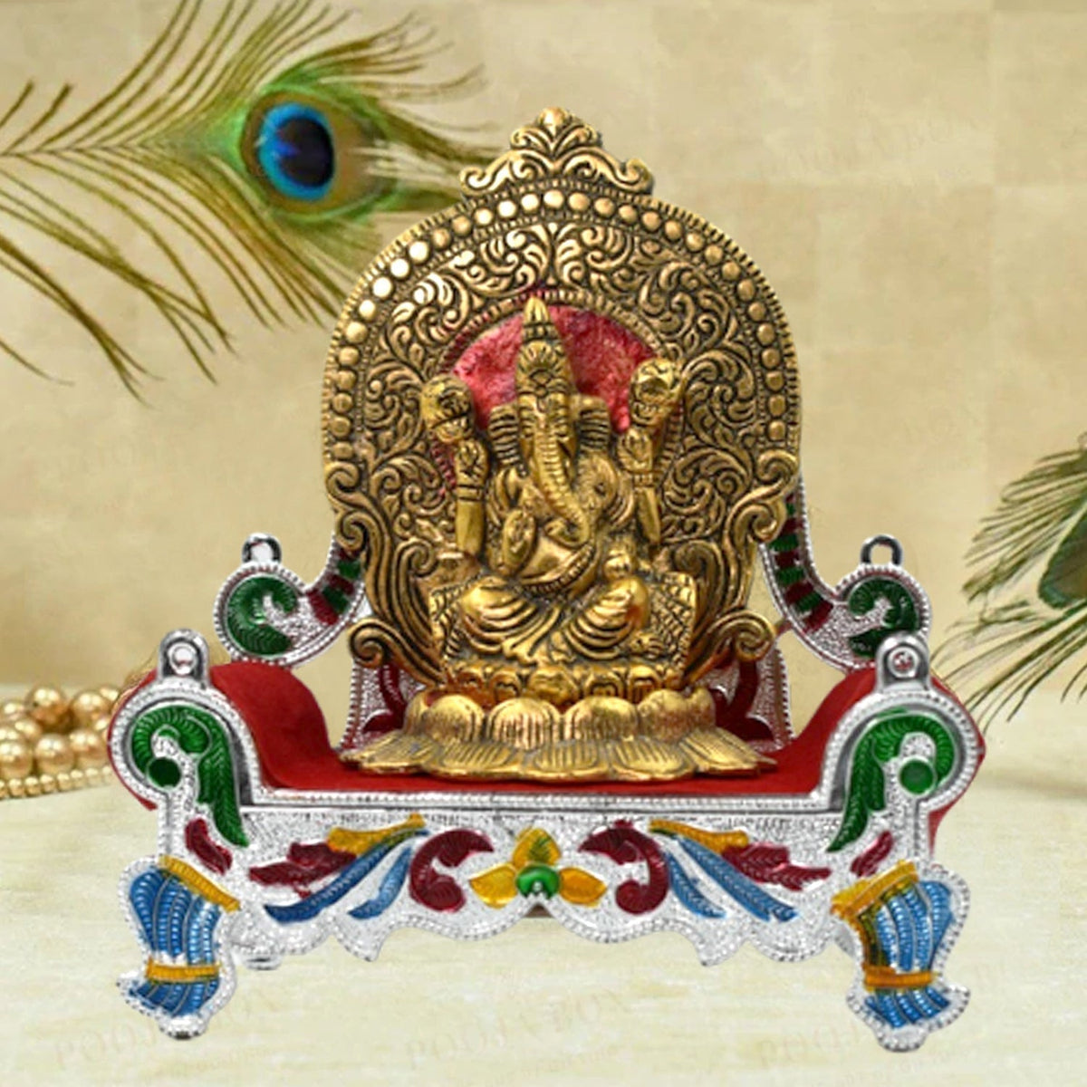 Beautiful Bal Gopal Singhasan with intricate carvings, perfect for a home temple.