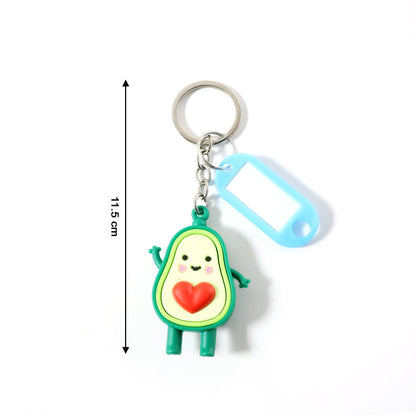 Compact avocado cartoon keychain with name tag holder for kids and teens