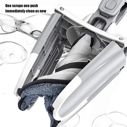 Versatile Flat Mop shown cleaning both a floor and a ceiling, highlighting its adaptability.