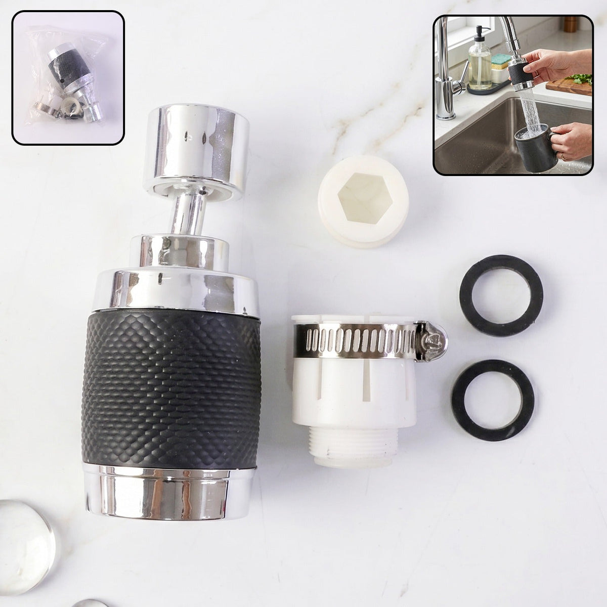 360¡ rotatable kitchen faucet sprayer with splash-proof filter