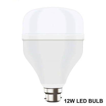 Illustration showing the wide application of a 12W LED bulb in various rooms.