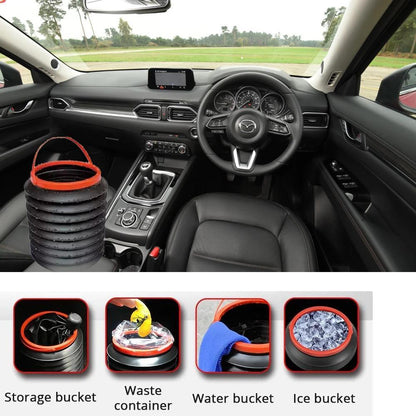 Foldable car trash can in an auto, showing its compact design and capacity.