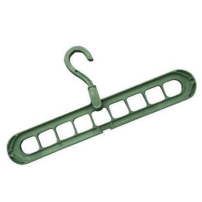 Durable plastic anti-skid hanger showcasing its 9-hole design for multiple garments.
