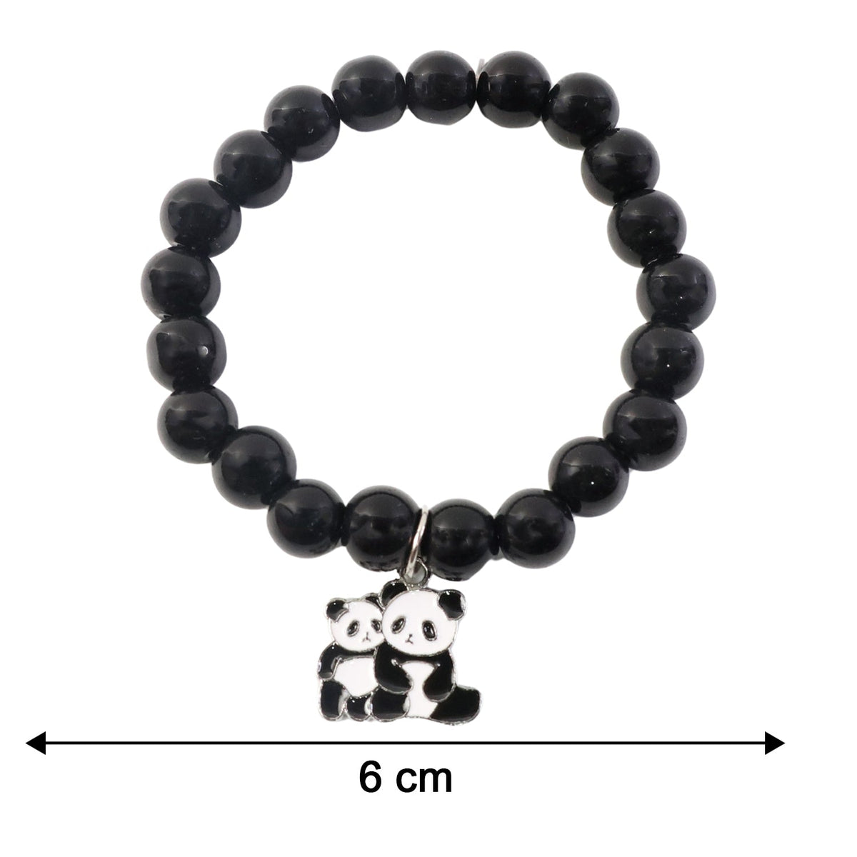Diagram illustrating the dimensions of the black beaded stretch bracelet.