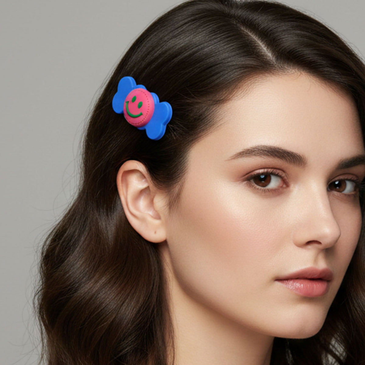 Playful cartoon smiley candy hair clip for girls and women