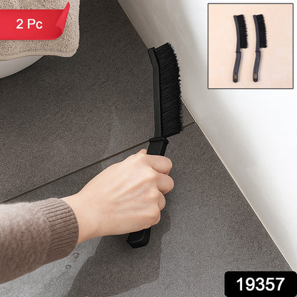 Set of two multipurpose long handle corner cleaning brushes for household surfaces