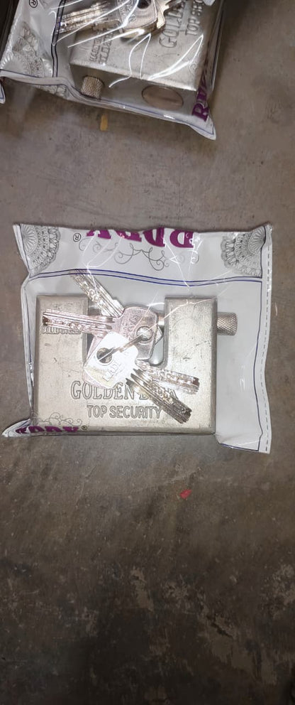 Five shiny keys included with the durable stainless steel padlock.