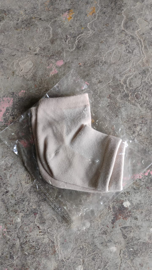 Instructional image showing how to wear the heel socks for best results.